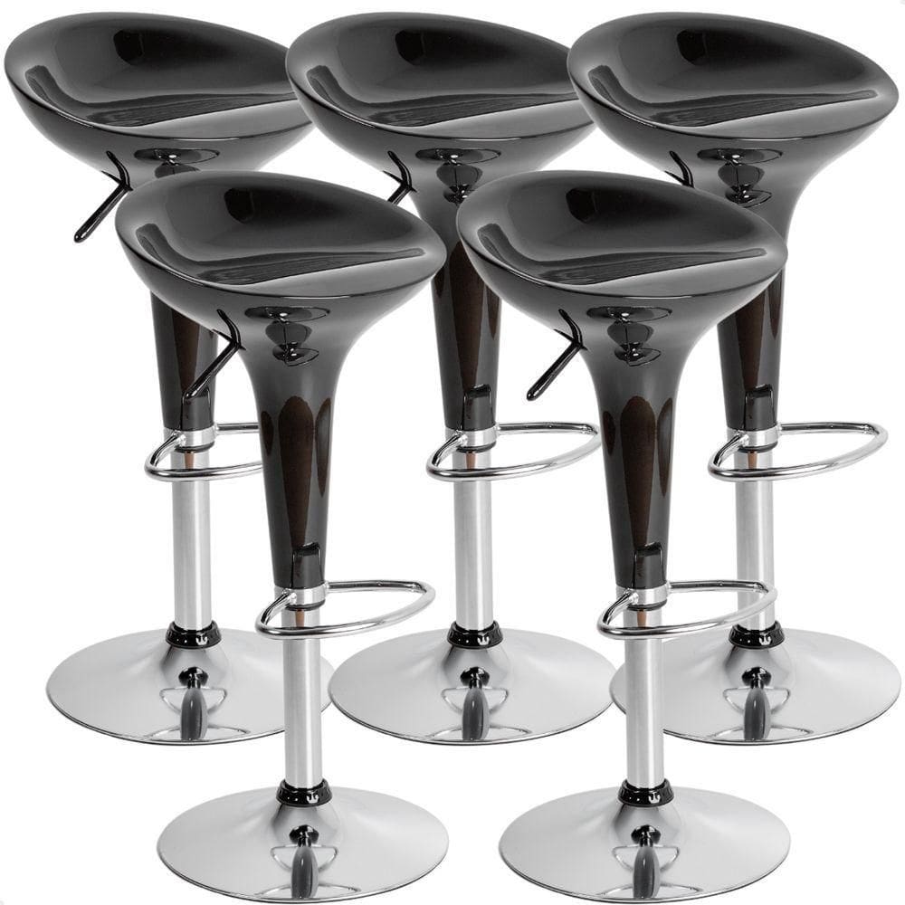 Kit 05 Un Banquetas Giratória Alta Tulipa Lotus Assento Abs Preto