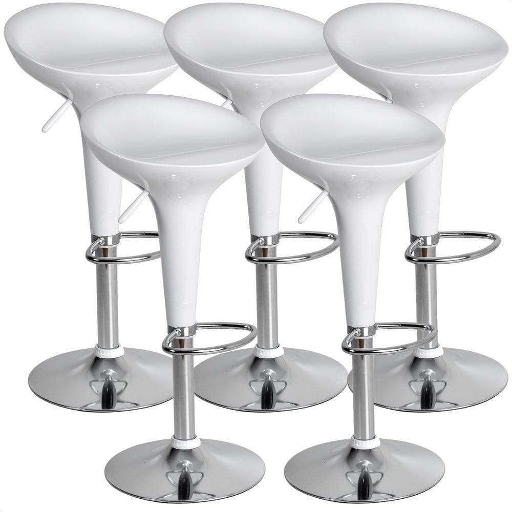 Kit 05 Un Banquetas Giratória Alta Tulipa Lotus Assento Abs Branco