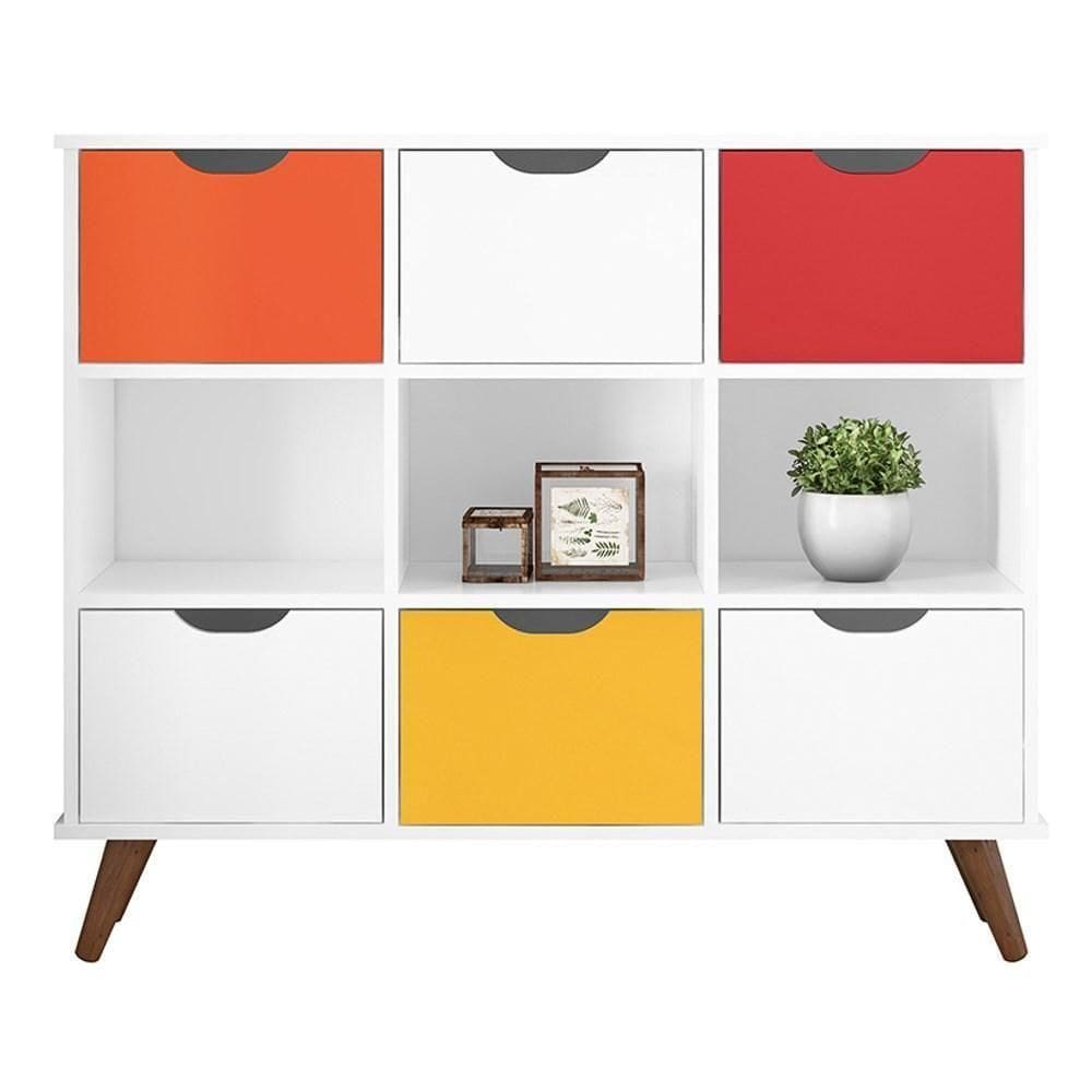 Nicho Organizador Multifuncional 3 Nichos 6 Gavetas Pés Retrô Cube Q01 Branco/colorido - Mpozenato