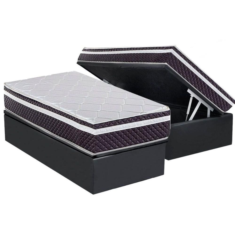Cama Box Baú Solteiro: Colchão Molas Ensacadas Herval C1789 + Base Crc Suede Gray (88x188)