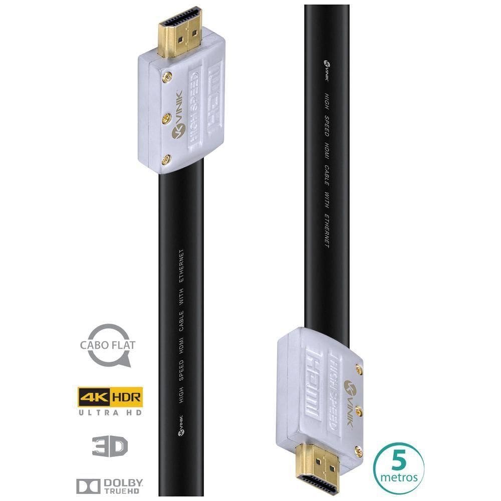 Cabo Hdmi 4k Ultra Hd 3d Conexao Ethernet Flat Com Conector Desmontavel 5 Metros - H20fl-5