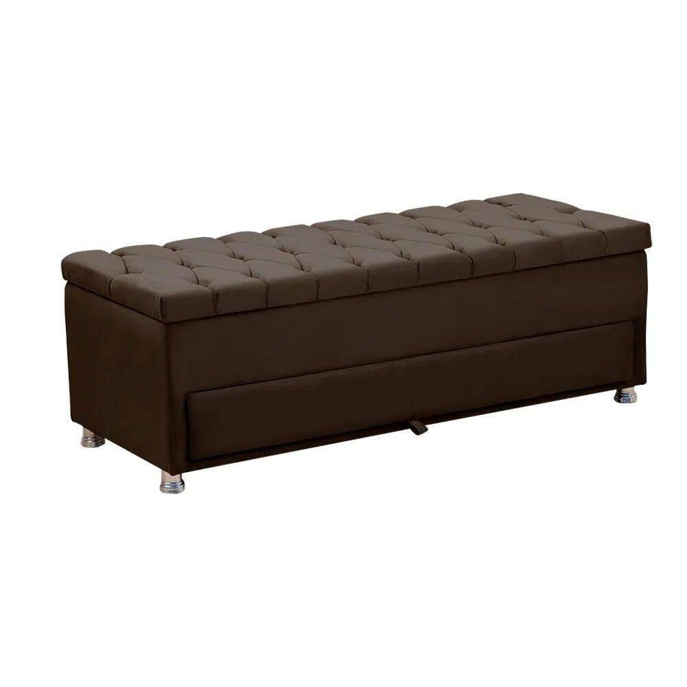 Calçadeira Sapateira Baú Munique 195cm De Largura Veludo Star Confort Marrom Chocolate