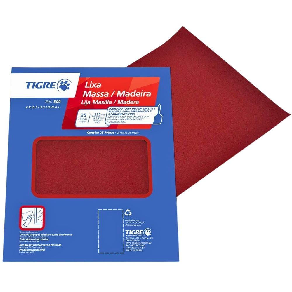 Lixa De Massa Parede Madeira 800 Grossa 60 Pinceis Tigre