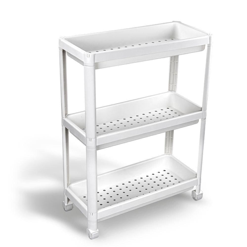 Estante Organizadora Larga Plástica Multiuso Com 3 Prateleiras Branca Log Ordene