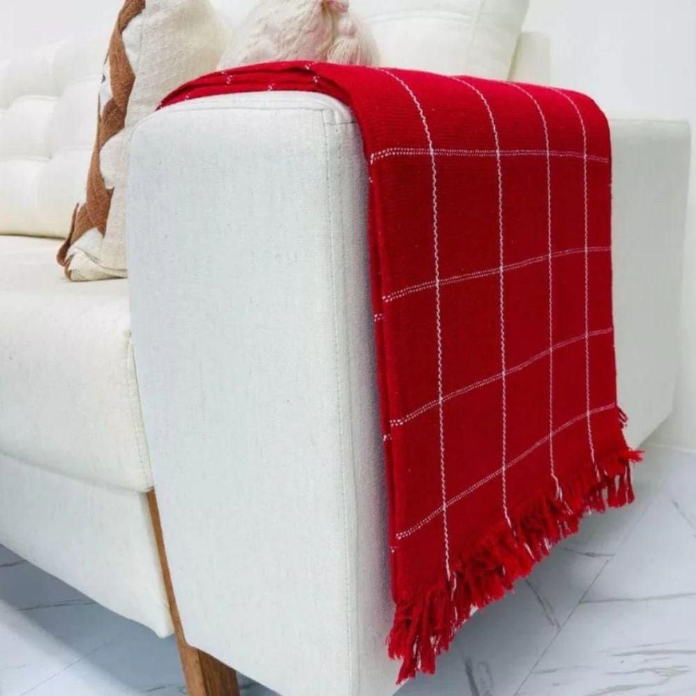 Manta Para Sofá Grande Gigante 2,40x1,80 Xadrez Capa Protetora Cama Sofa King 2 E 3 Lugares Vermelho-branco