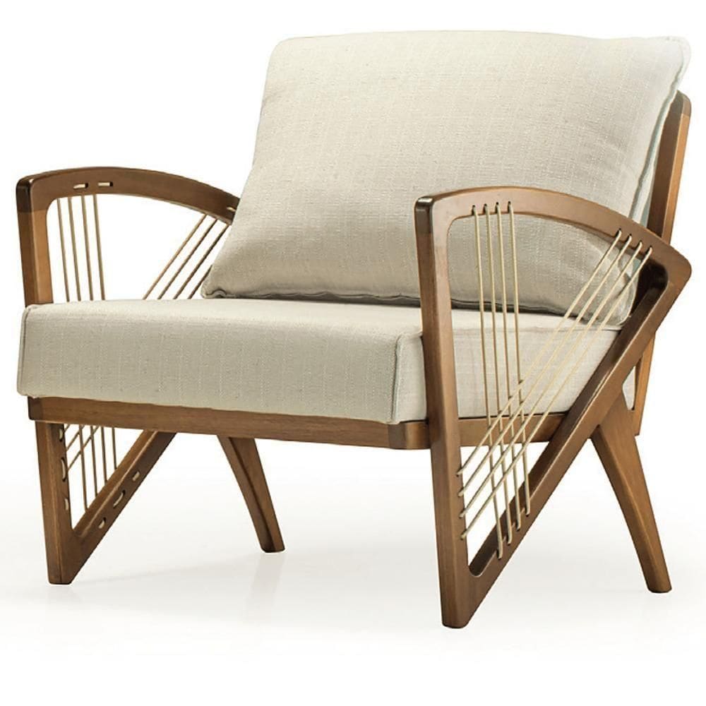 Poltrona Com Braços Gandú Ozki Madeira Eucalipto Cedro Tecido Bege Corda Couro Reconstituído