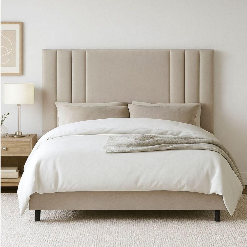 Cabeceira 140 Cm Casal Retro Estofada Cama Box Corino Frame Bege