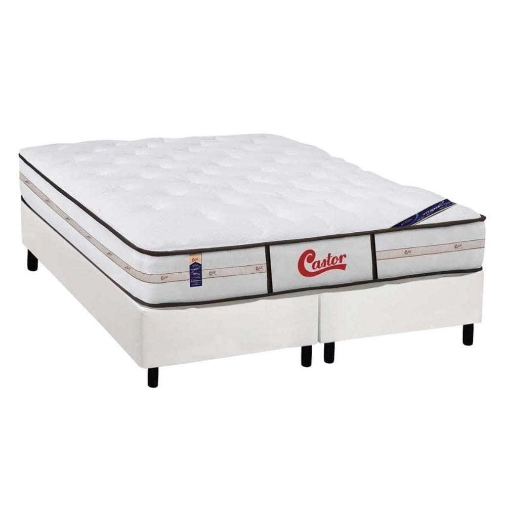 Cama Box King: Colchão Molas Ensacadas Castor Gold Star Vitagel Class + Base Crc Courano White (193x203)