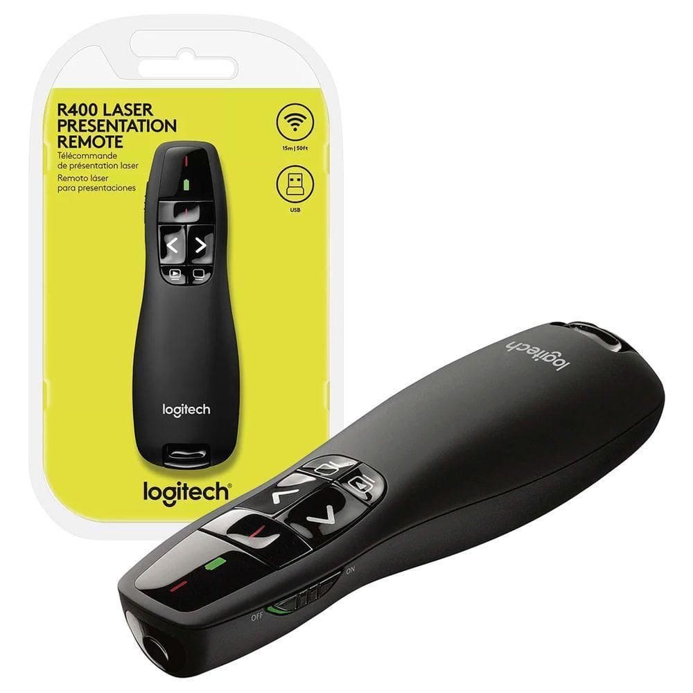 Apresentador Sem Fio Logitech R400, Laser Pointer Vermelho, Usb, Preto