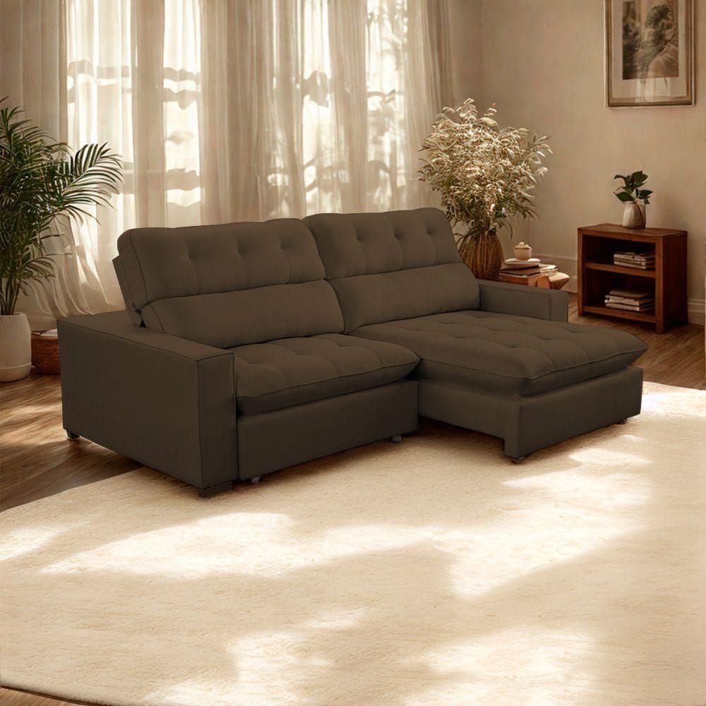 - Sofá 2 Lugares 2,80m Retrátil Reclinável Veludo Andreia Lansofbr Cores Marrom