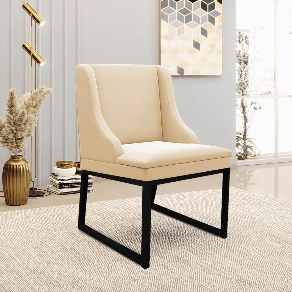 Cadeira Sala De Jantar Industrial Preto Liz Suede D03 - D`rossi Bege
