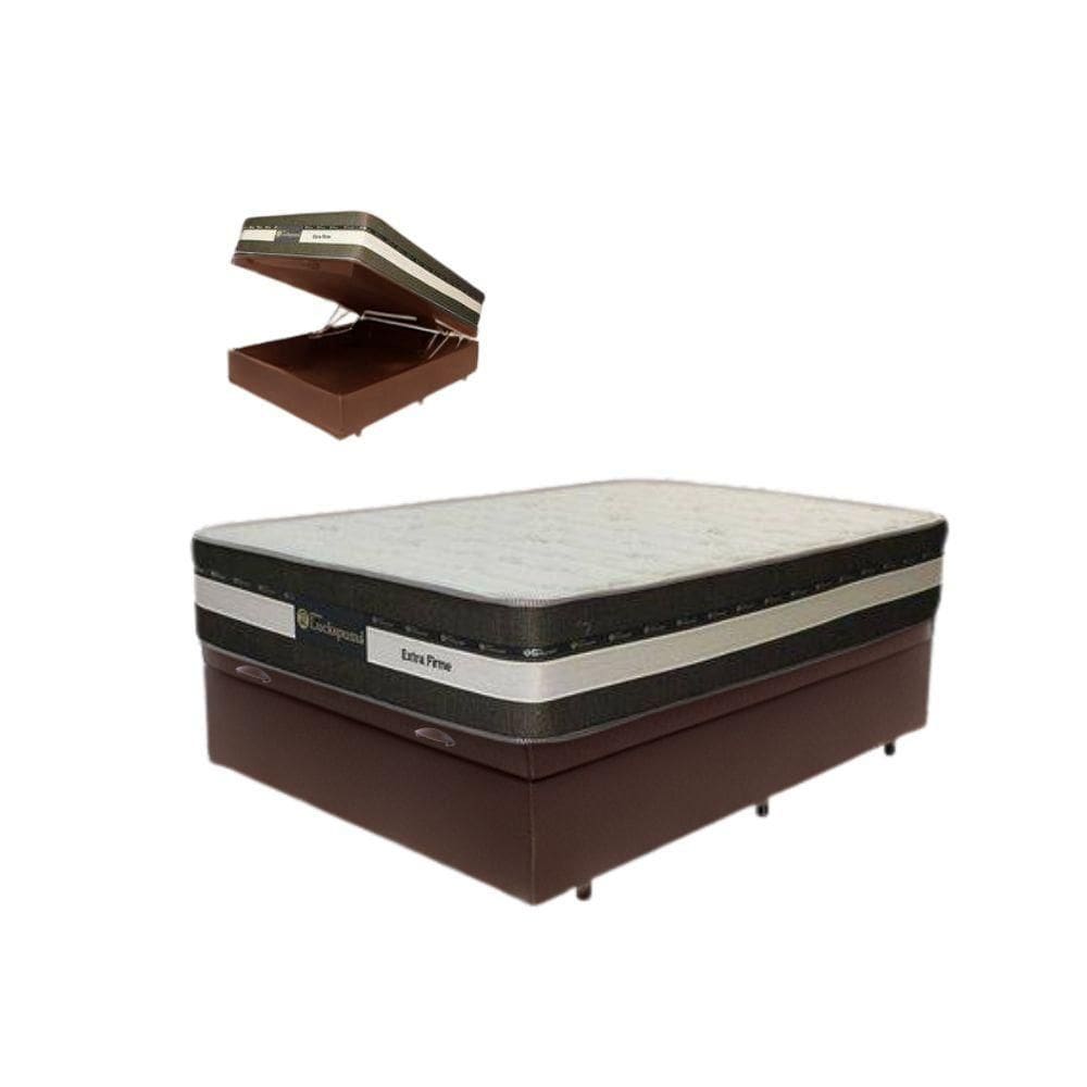 Cama Box Baú Casal Suede + Colchão Esplendor Molas Ensacadas Luckspuma 138x188x75 Cor:marrom