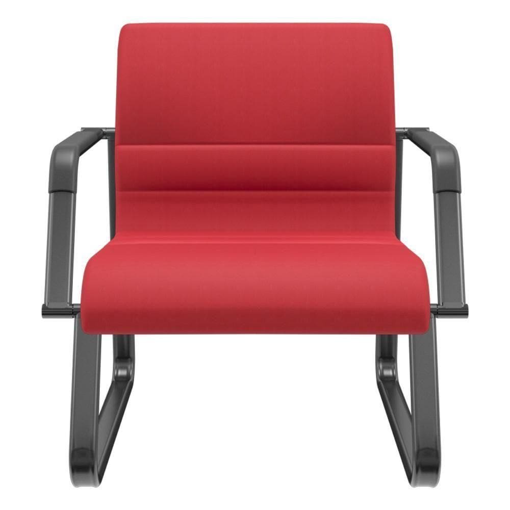 Cadeira De Escritório Recepção Com Braço Fixa Preta Lev P03 Crepe Vermelho - Lyam Decor