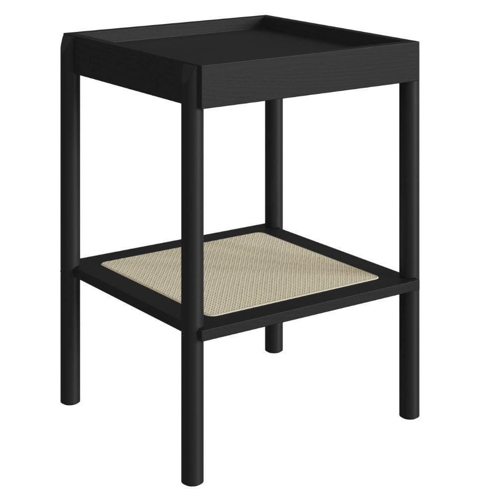 Mesa Lateral De Apoio Oslo Artesano 43 Cm (largura) Mdp Nero Palha Sintética Bege Pé Madeira Maciça