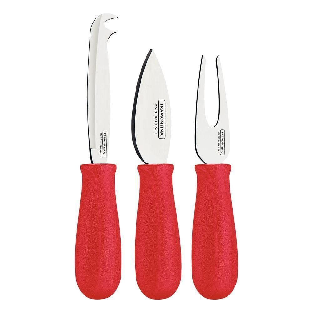 Conjunto Para Queijo Em Aço Inox E Cabos De Polipropileno Harmoniza Vermelho 3pçs - Tramontina