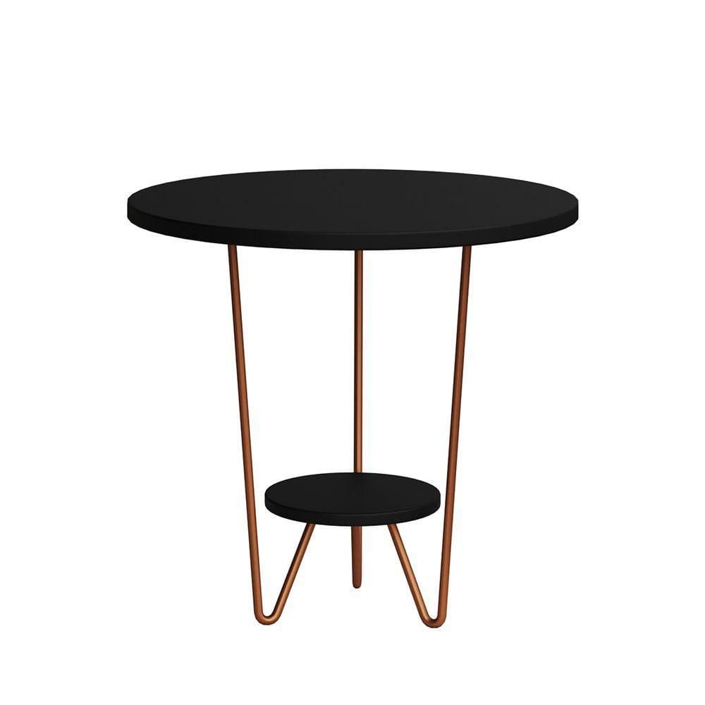 Mesa Lateral Redonda Industrial Italy Ferro Cobre E Tampo Preto