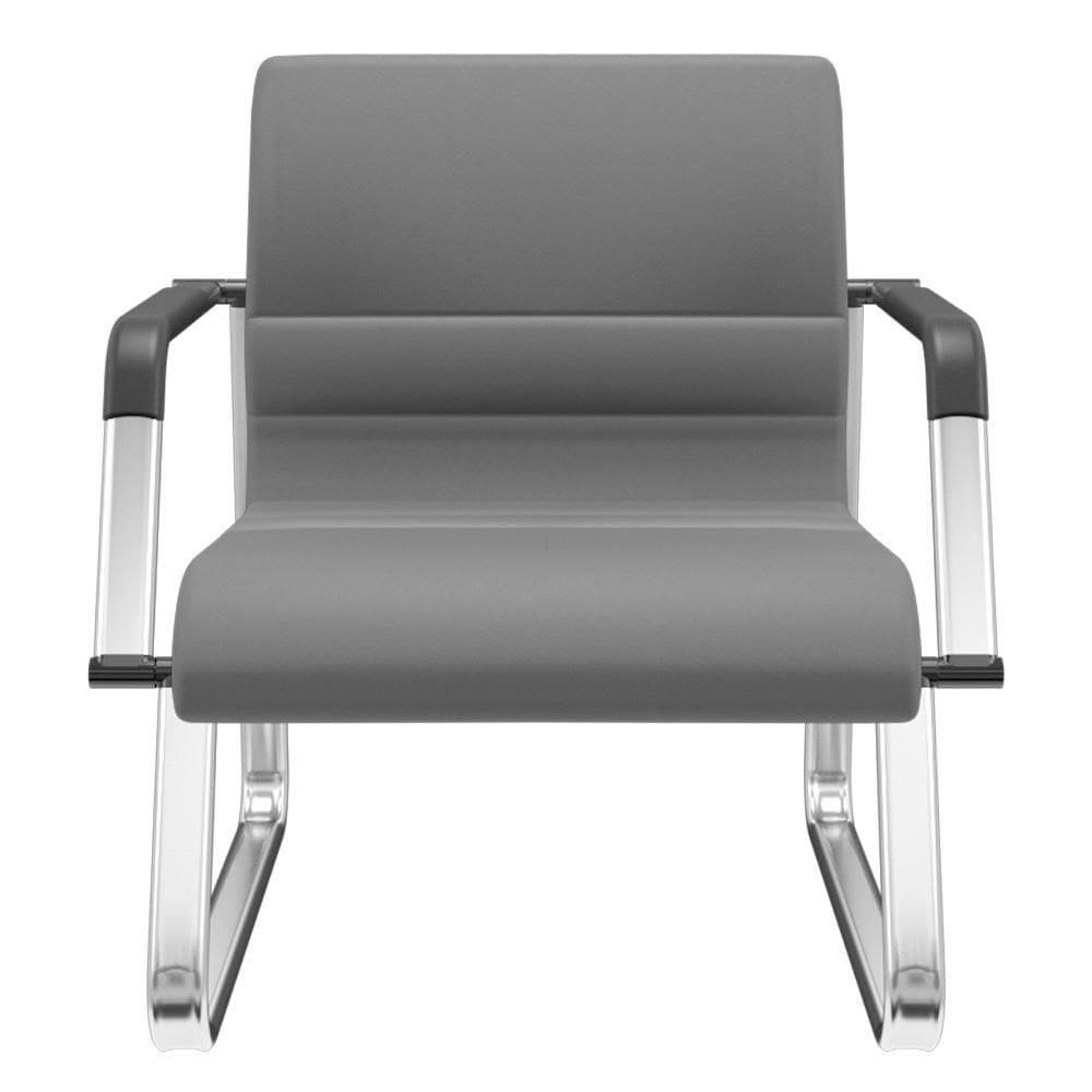 Cadeira De Escritório Recepção Com Braço Fixa Cromada Lev P03 Vinil Cinza - Lyam Decor