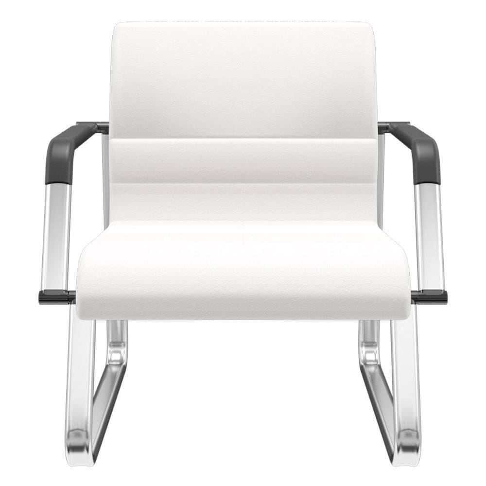 Cadeira De Escritório Recepção Com Braço Fixa Cromada Lev P03 Vinil Branco - Lyam Decor