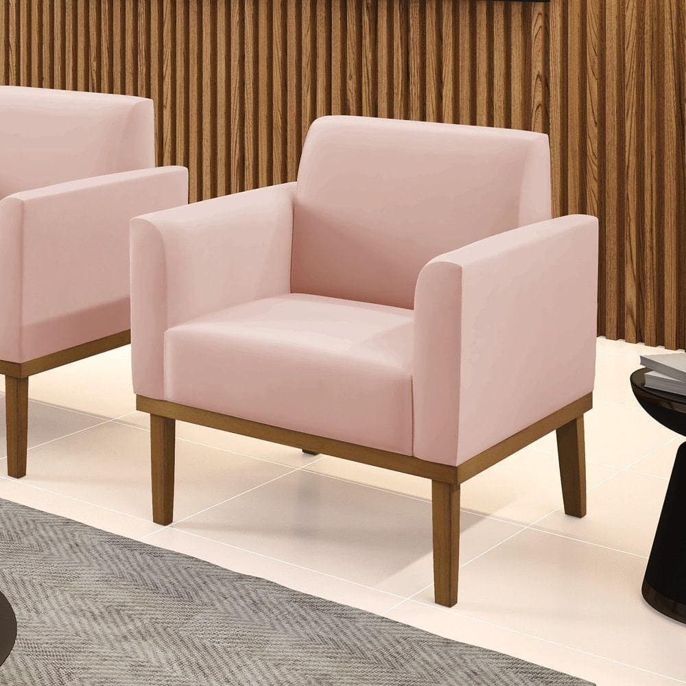 Poltrona Base De Madeira Fixa Castanho Marisa Veludo Rosê
