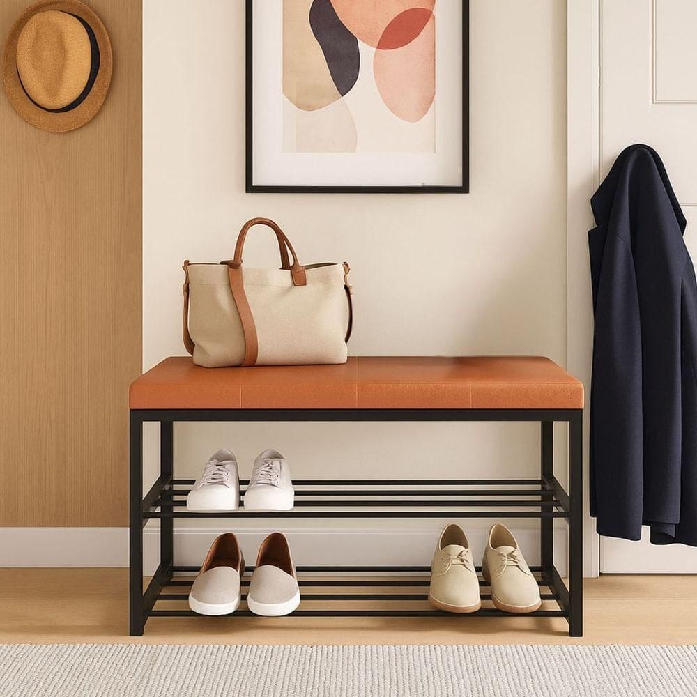 Sapateira Assento Banco Organizador 2 Andares Hall Entrada Cor:caramelo