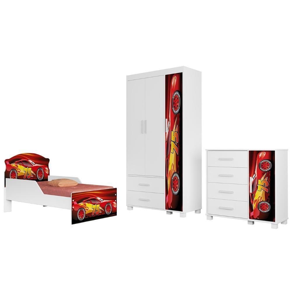 Quarto Infantil 3 Peças Com Mini Cama Carro Vermelho Z53 - Mpozenato