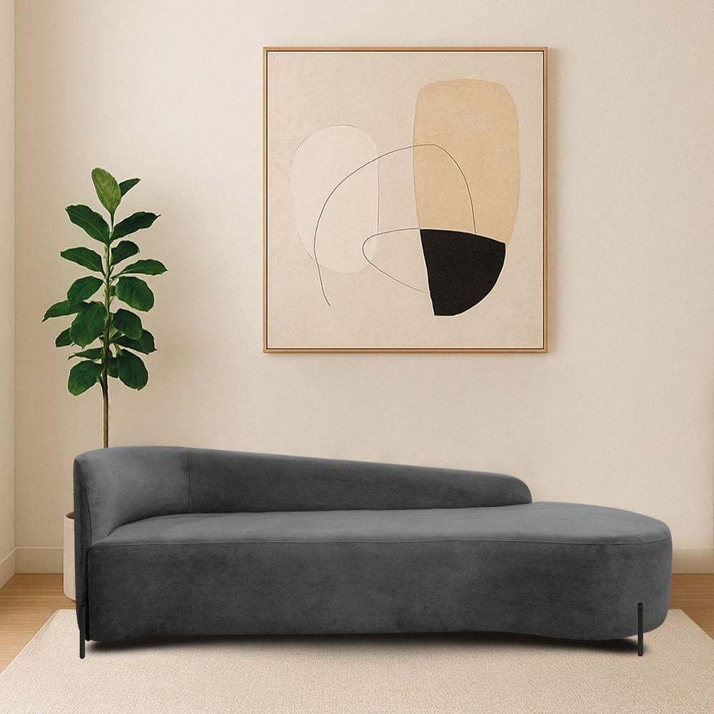 Divã Recamier Orgânico França 180cm Lado Dir Pés Metal Preto Linho Cor Cinza Escuro