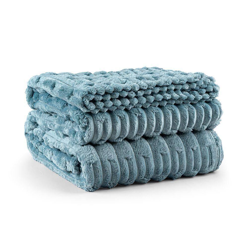 Cobertor Coberta Queen 2,40x2,20 Manta Ultrasoft Alto Relevo Extra Macia Turmalina Azul - 100% Poliéster