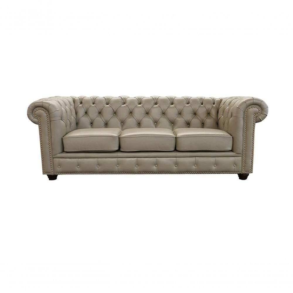 Sofá Chesterfield De Couro 3 Lugares Avelã - Mempra