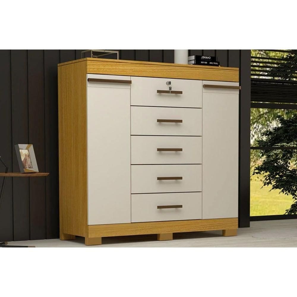 Cômoda Juvenil 2 Portas E 5 Gavetas Diana Cinamomo-off White - Acp