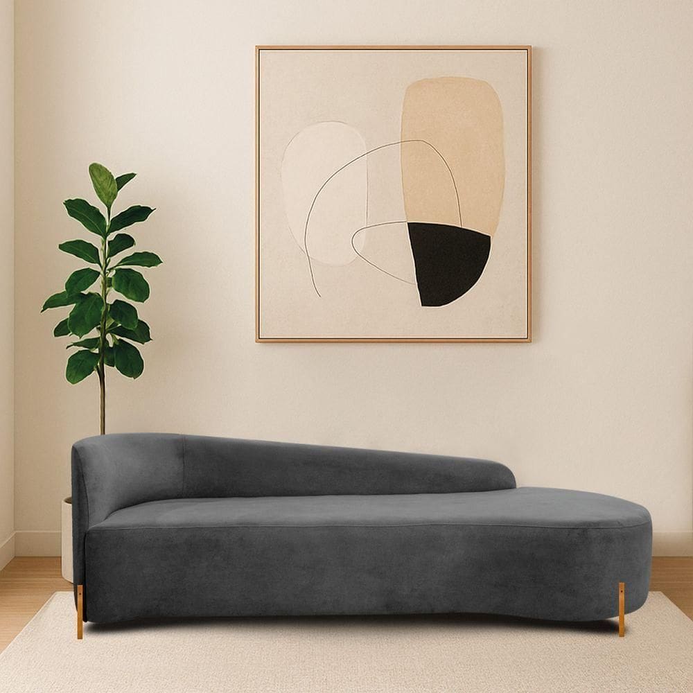 Divã Recamier Orgânico França 180cm Lado Dir Pés Madeira Linho Cor Cinza Escuro