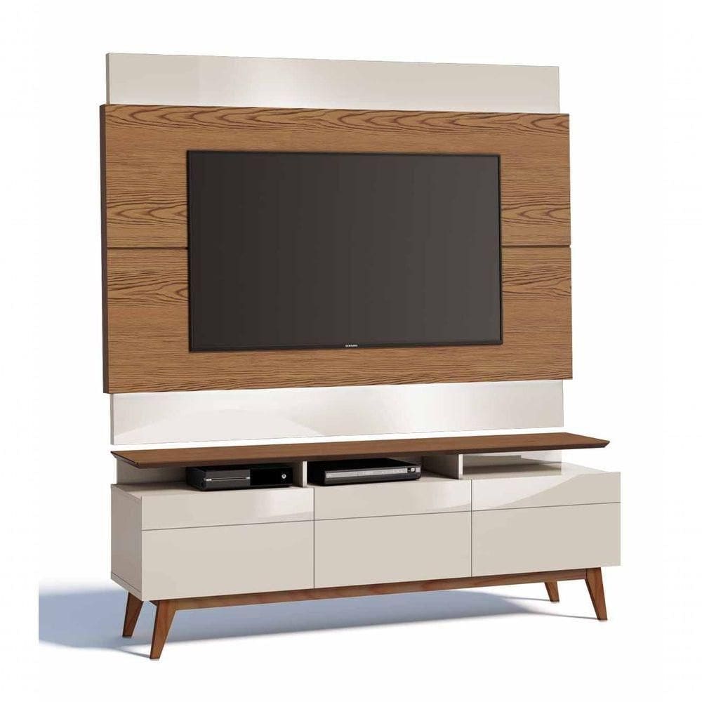 Rack Com Painel Classic +3g Freijó Com Off White - Imcal Móveis