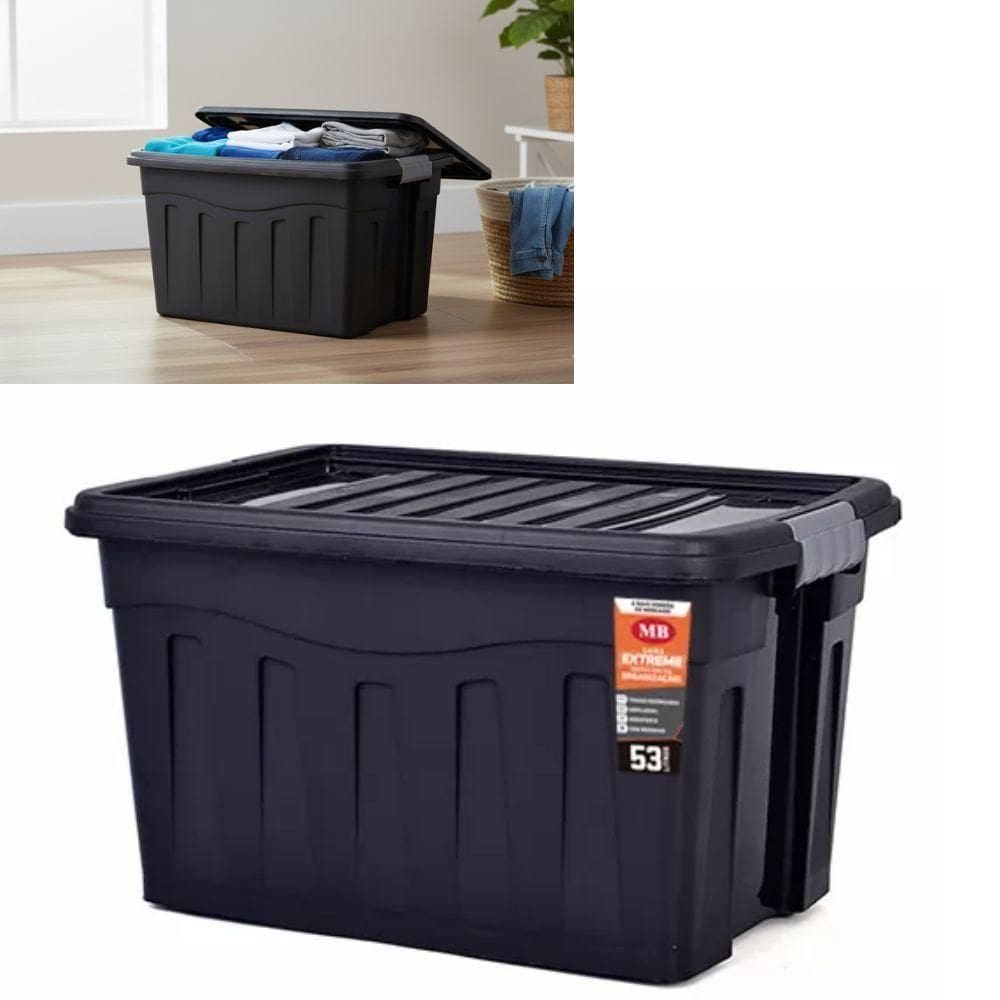 Caixa Organizadora Extreme Gigante 53 Litros Rodinhas Container Multiuso Grande Carrinho Mudança Roupas Bri