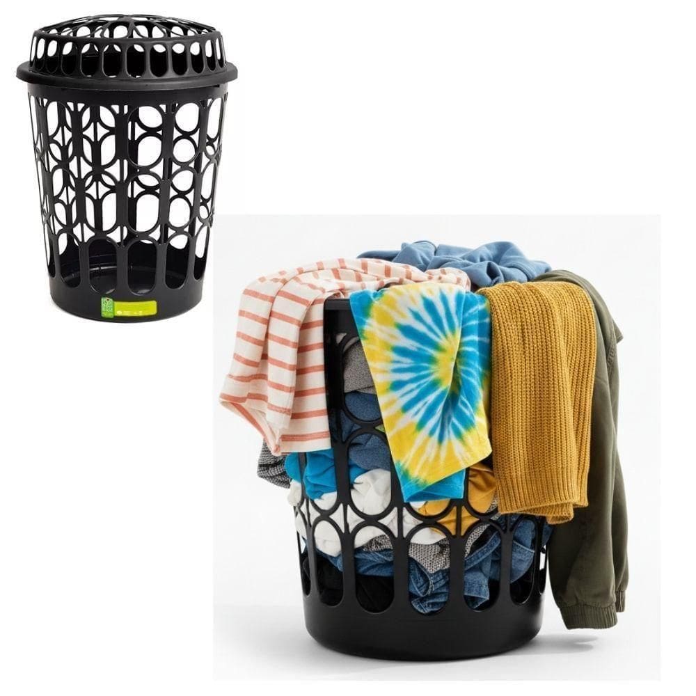 Cesto Roupas Suja Grande Telado Redondo Organizador Multiuso Roupeiro 30 Litros Tampa Lavanderia Banheiro Quarto Decorat