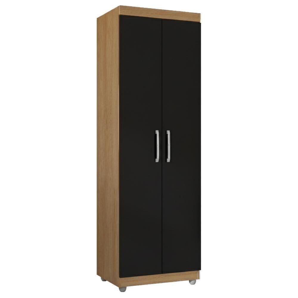 Armario Multiuso 2 Portas 190x60 Cm Sabrina Amendoa Preto Reajl Moveis Amendoa Preto