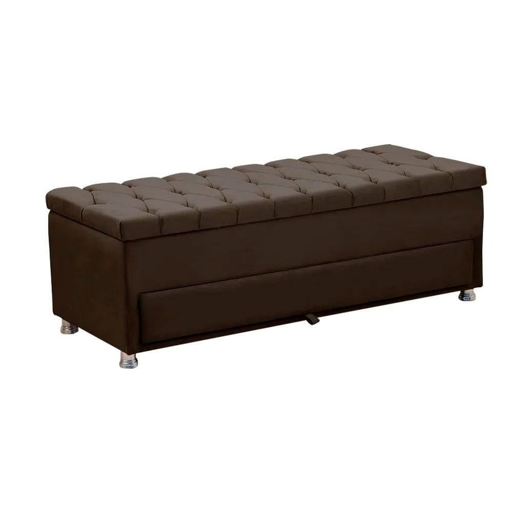 Calçadeira Sapateira Baú Munique 160cm De Largura Veludo Star Confort Marrom Chocolate