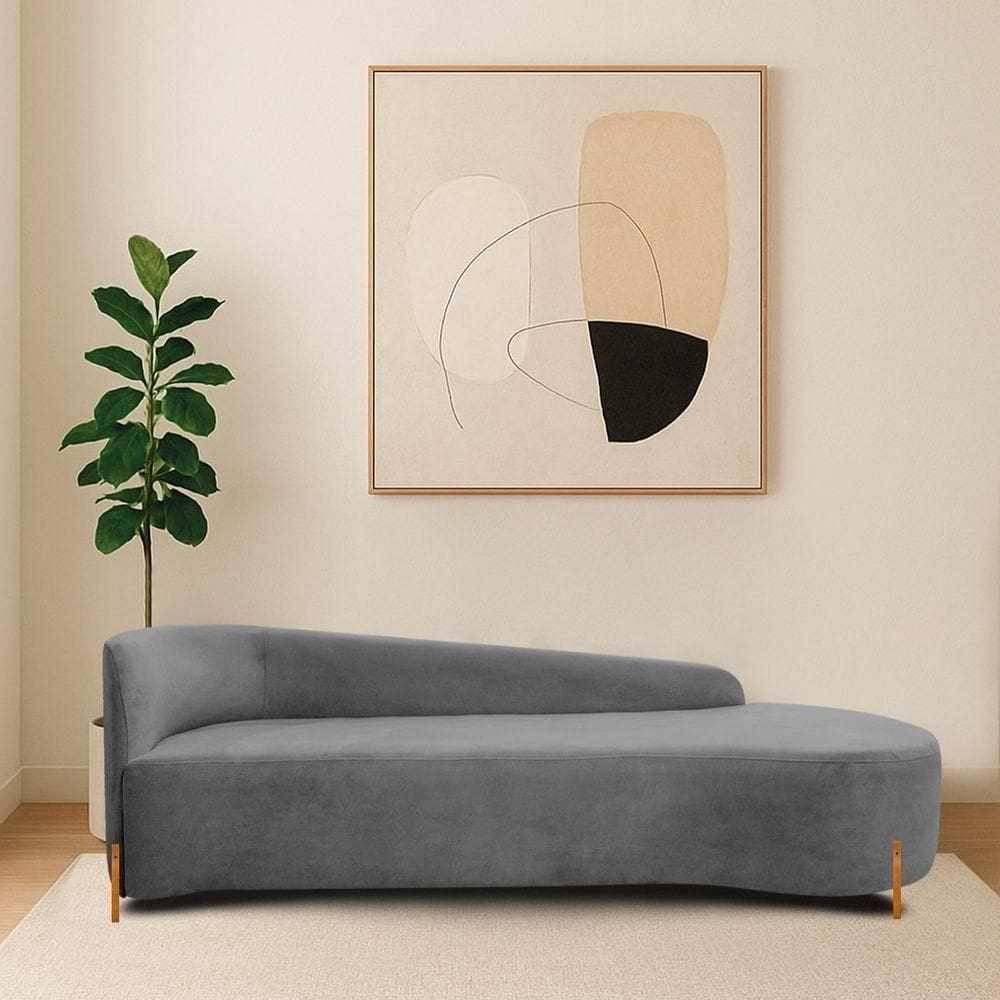 Divã Recamier Orgânico França 180cm Lado Dir Pés Madeira Bouclé Cor Cinza