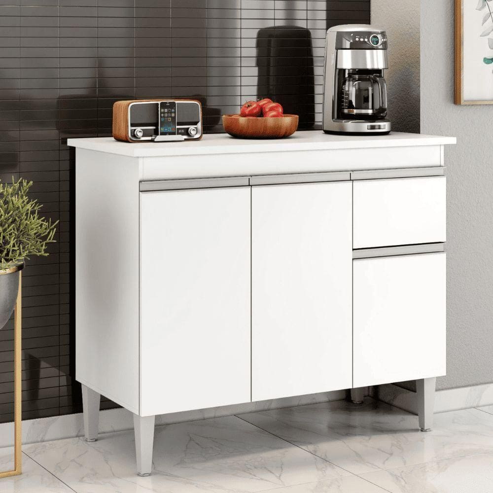 Balcão Gabinete De Pia Para Cozinha Sem Tampo 100cm Tatiane Branco- Mabe Magazine