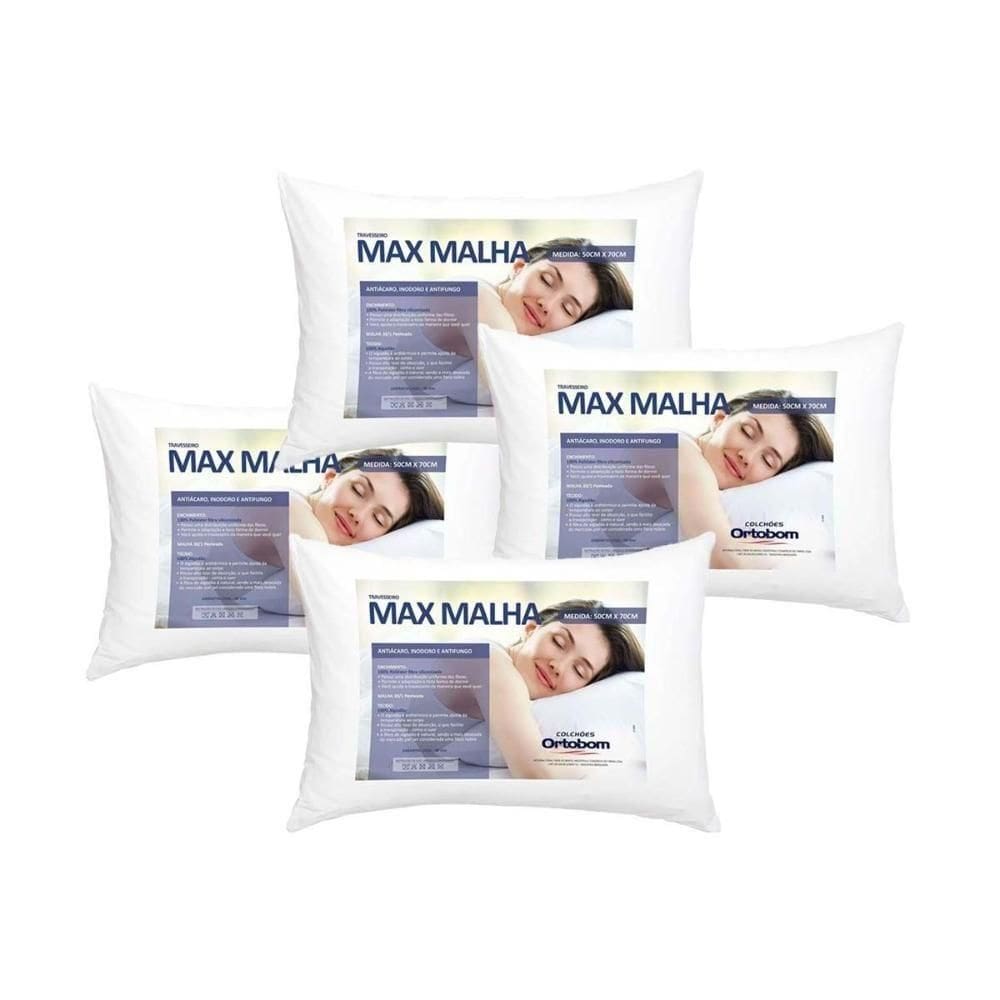 Travesseiro Fibras Siliconadas Max Malha Kit C/ 4 Un 50x70 - Ortobom