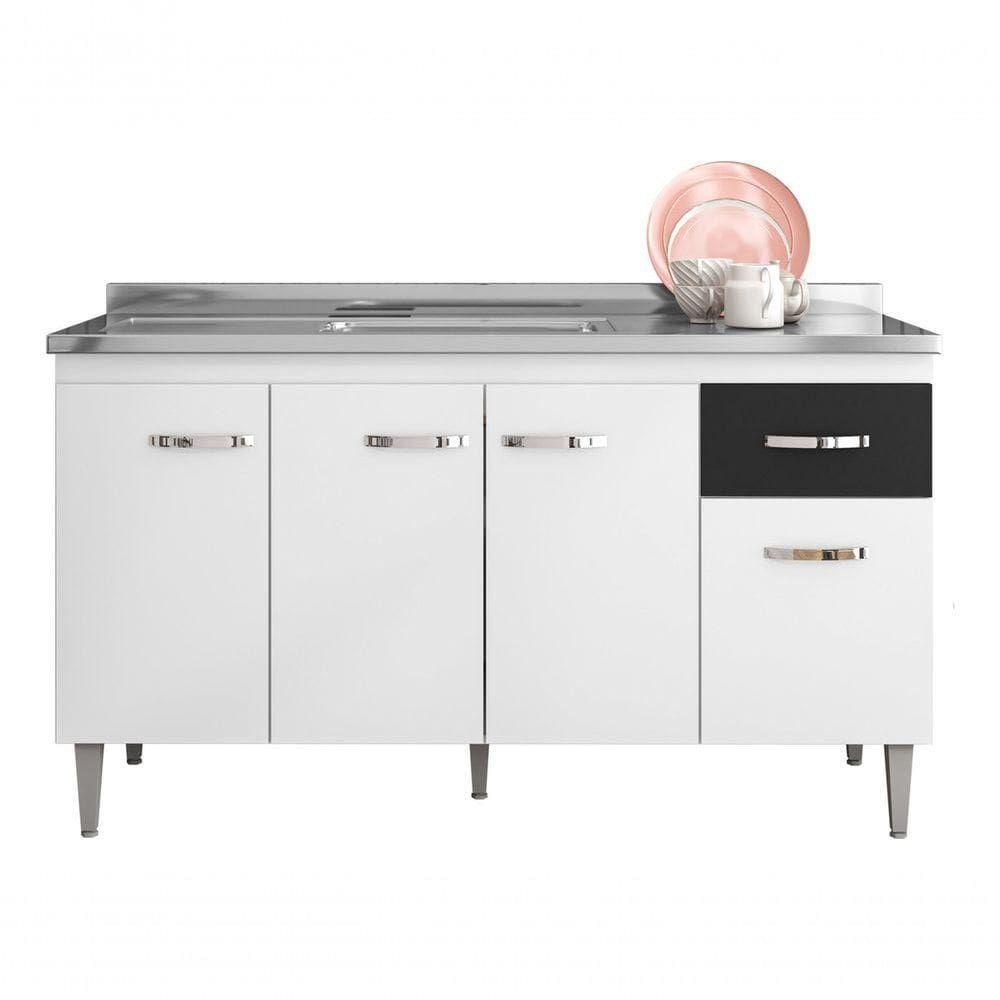 Armário Balcão Gabinete Multiuso Gabriela S/t 150cm Cor Branco/preto