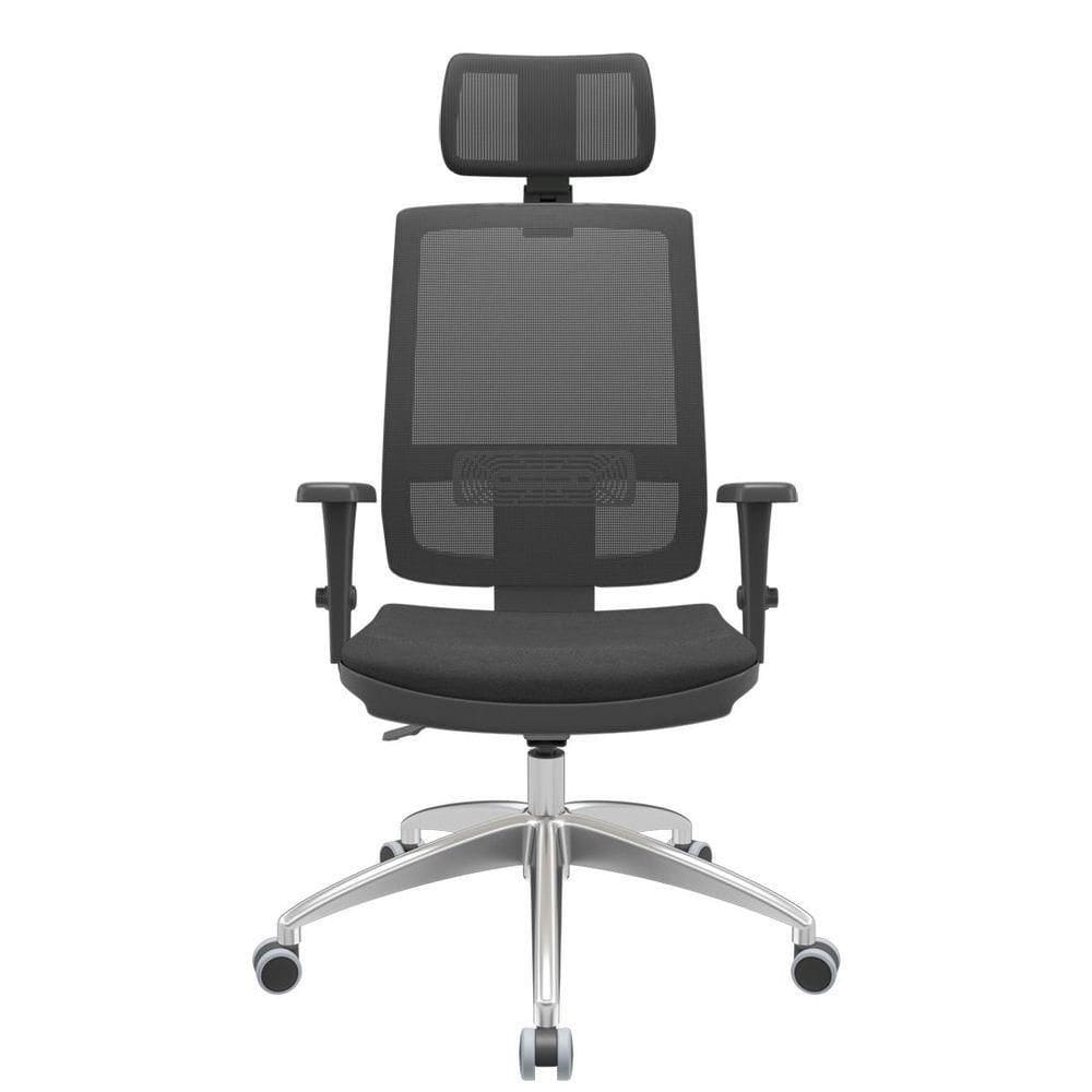 Cadeira De Escritório Presidente Executiva Giratória Com Apoio De Cabeça Brizza Tela Presidente Vinil Backplax Preto