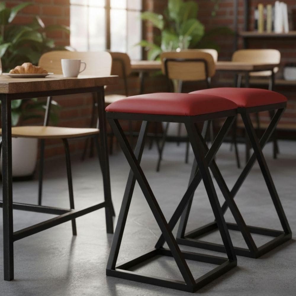 2 Bancos Baixo Bistrô Bar Cozinha Varanda Área Externa Ferro Vermelho