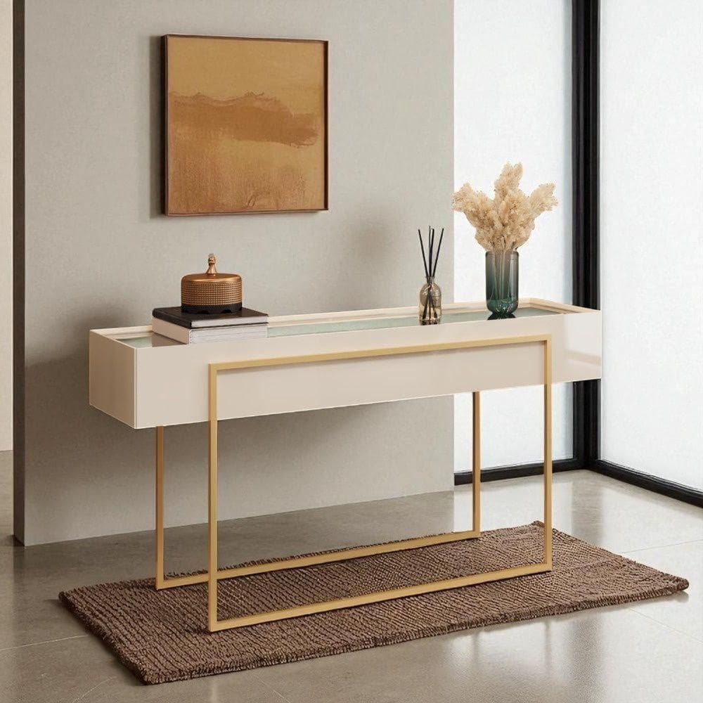 Aparador Para Sala De Estar E Jantar Com Tampo Espelhado E Pés Dourados Kika Off White - Mabe Magazine