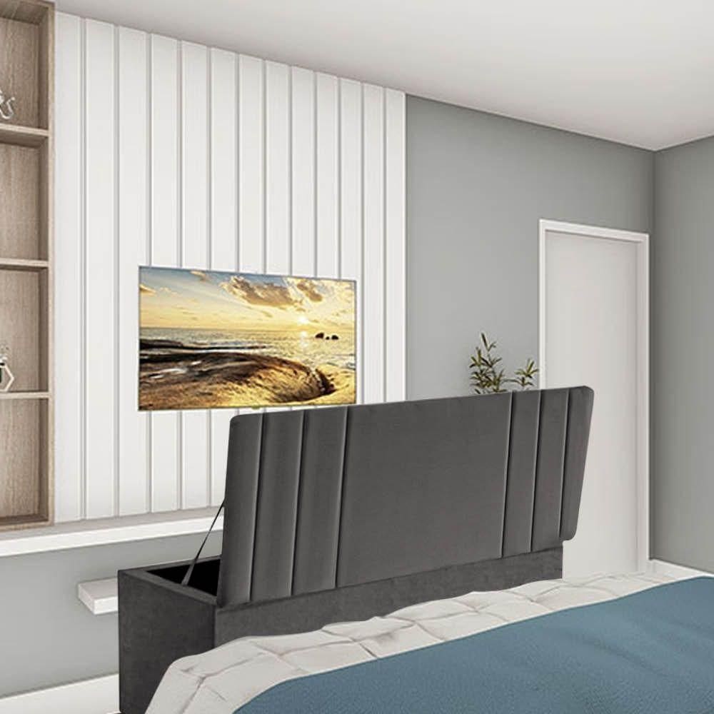 Calçadeira Baú Recamier Estofada Cama De Casal 140cm Grécia Suede Cinza Escuro- Mabe Magazine