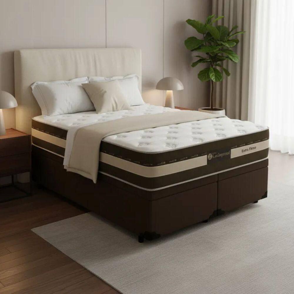 Cama Box Baú Queen Suede + Colchão Esplendor Molas Ensacadas Luckspuma 158x198x75 Marrom