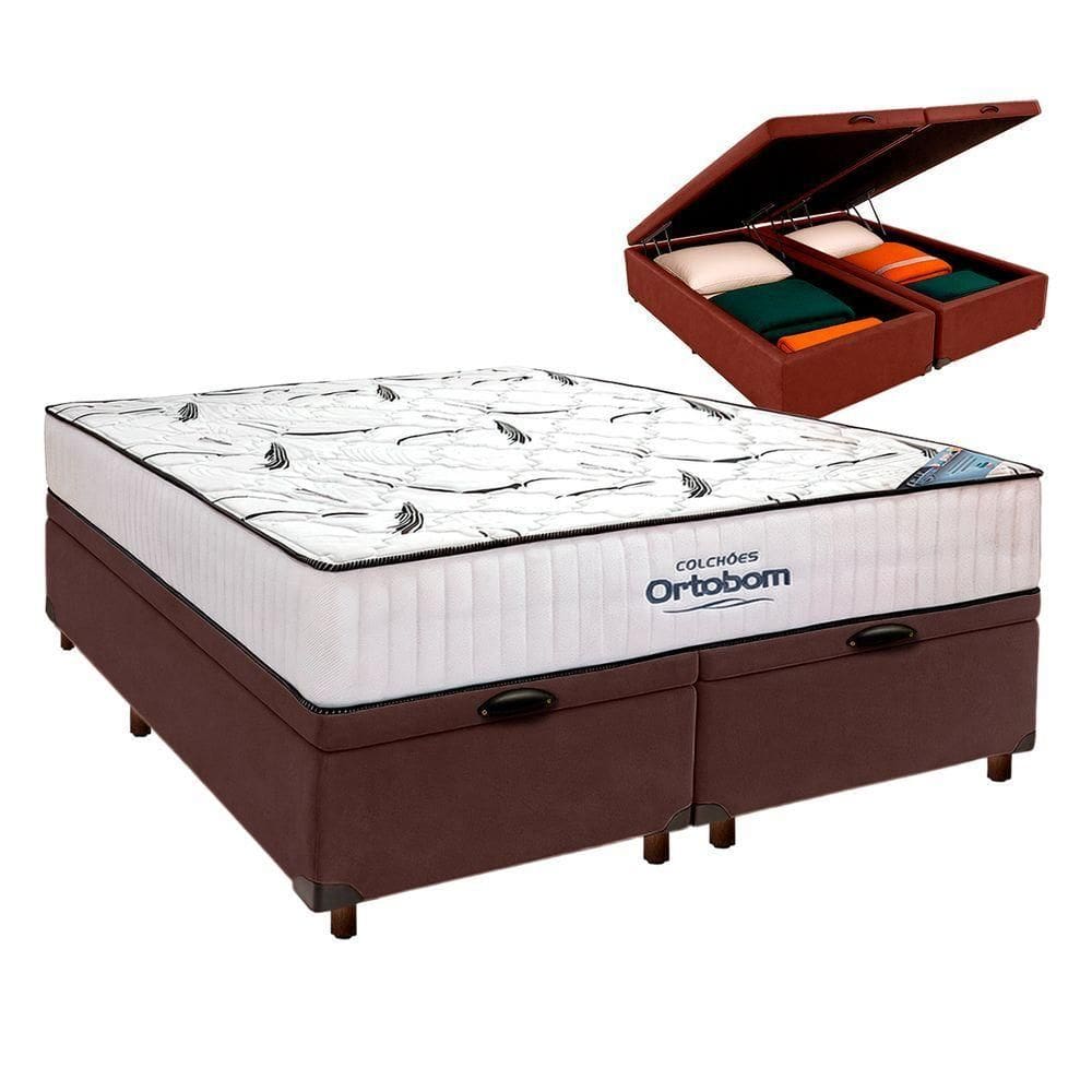 Cama Box Preto + Colchão Queen High Foam Ortobom