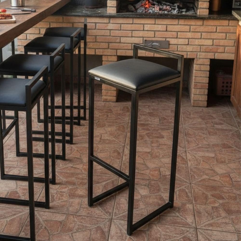Banqueta Alta Quadrada Moderna Casa Bar Gourmet Preto
