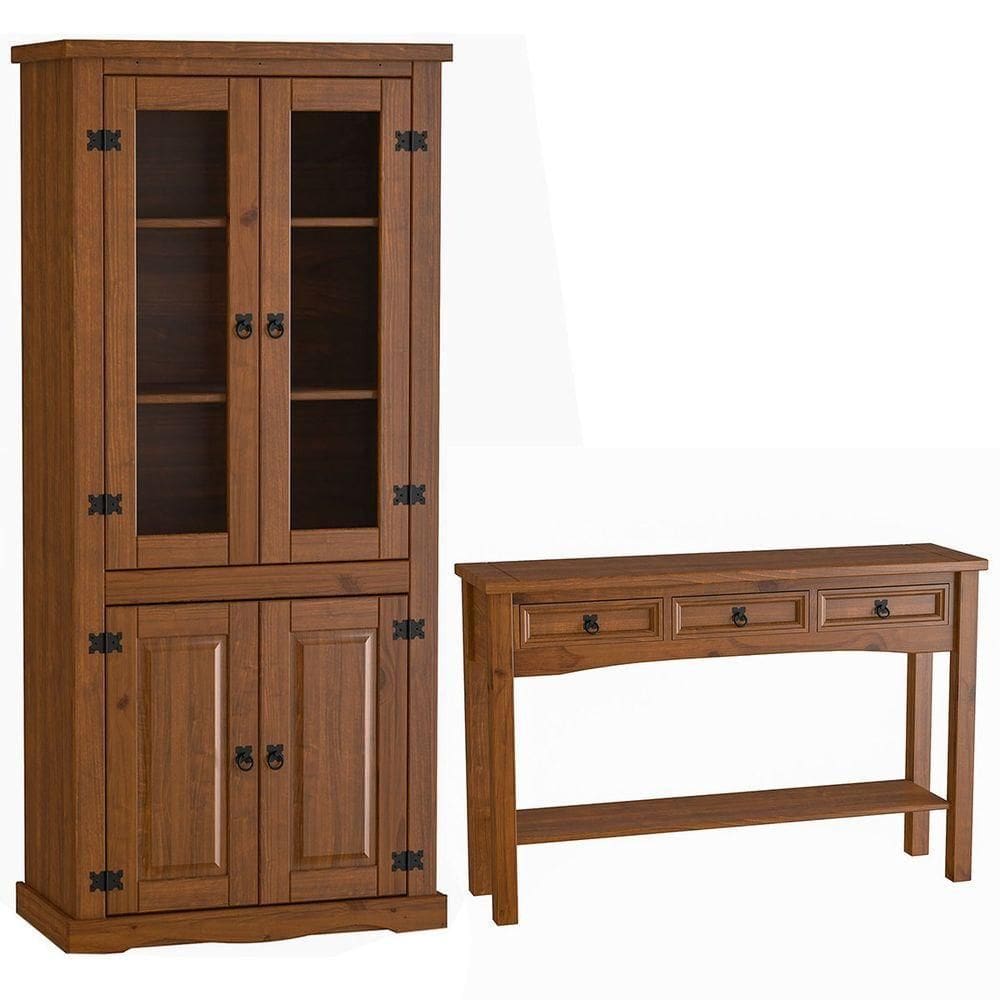 Kit Cristaleira 4 Portas E Aparador 100% Madeira Rústica Horse Imbuia