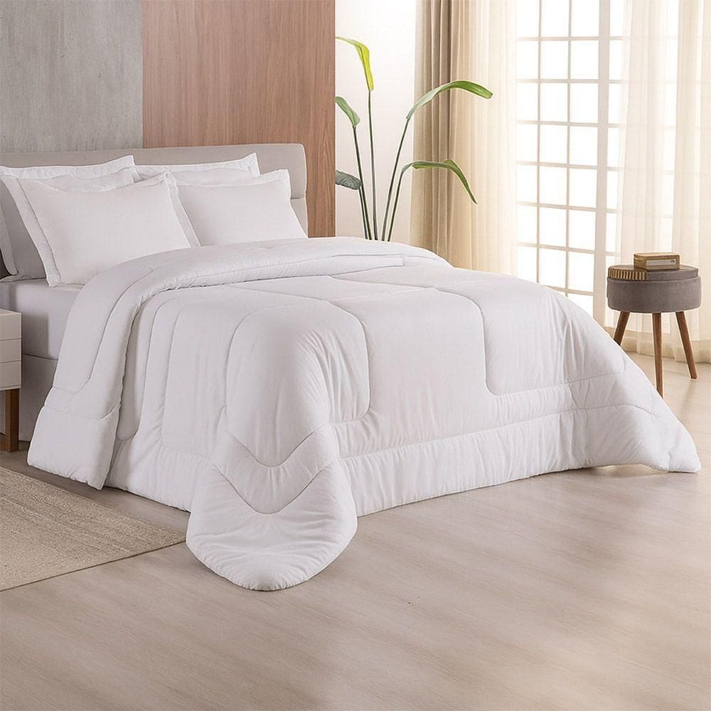 Edredom Bali Liso Solteiro 01 Peça Micropercal Dupla Face 400 Fios Macio - Branco - 100% Poliéster