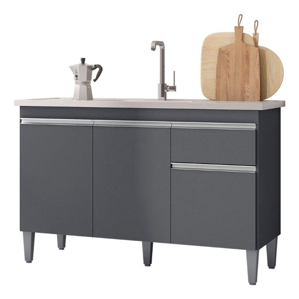 - Balcão Gabinete Multiuso Tatiane 120cm C/tampo Cor Cinza