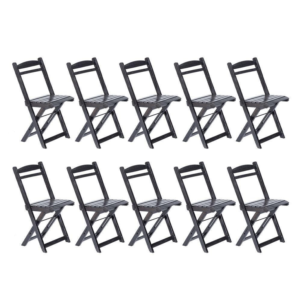 Kit 10 Cadeiras Dobrável Madeira Maciça Ypê Perfeita Para Ambientes Externos E Cobertos Preto